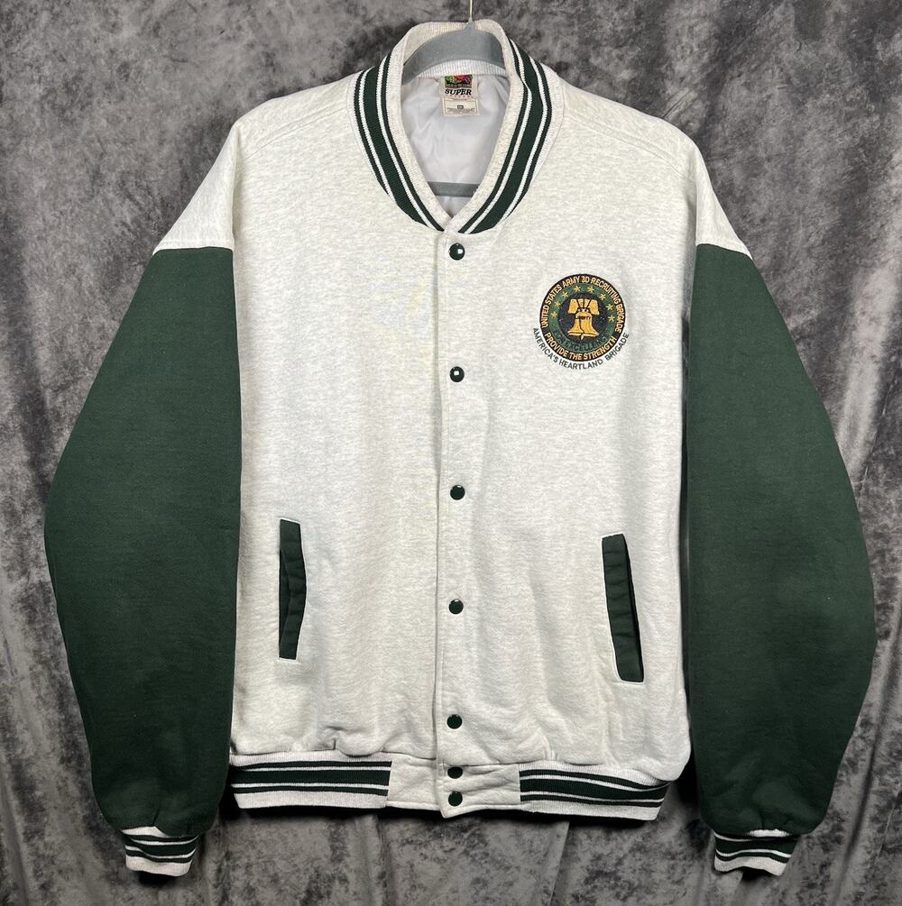 Vintage US Army Varsity Jacket XXL Fruit of the Loom Green Gray Military